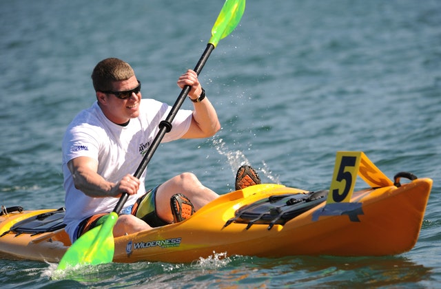 paddling a small boat